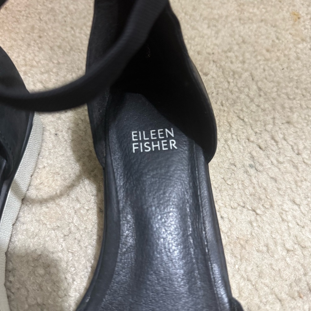 Eileen Fisher Emmet Ankle Strap Ballerina Flats Nubuck d'Orsay Sandals Black 6 - Picture 3 of 5